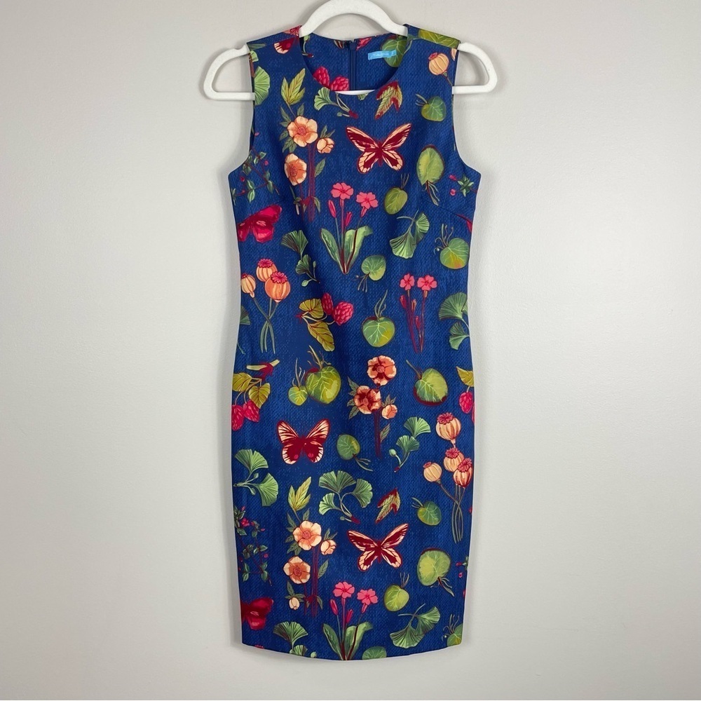 J. McLaughlin Shift Dress Womens 0 Sleeveless Crewneck Floral Red Blue Green